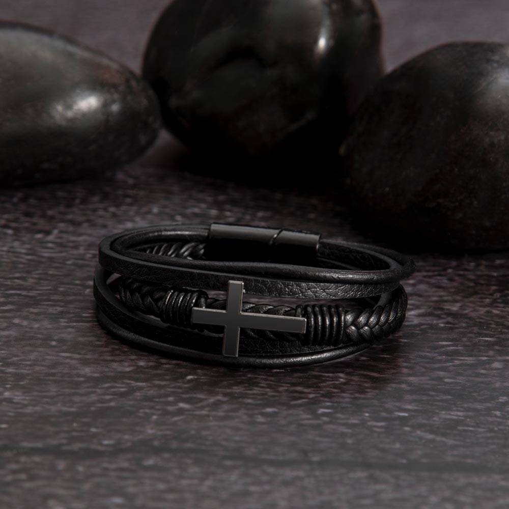 Gifts for Dad Leather Cross Bracelet, Dad Gifts