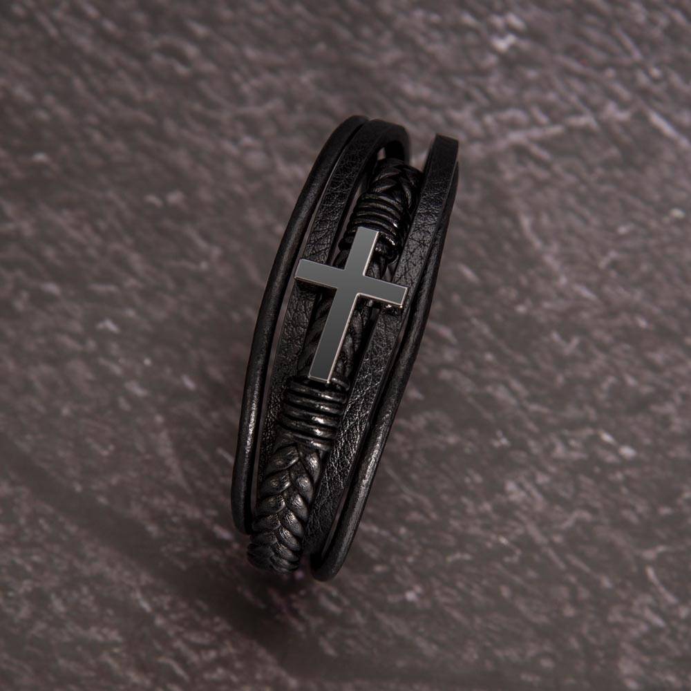 Gift for Dad Leather Cross Bracelet, Dad Birthday Christmas Gift - Dakoda Goods & Co.
