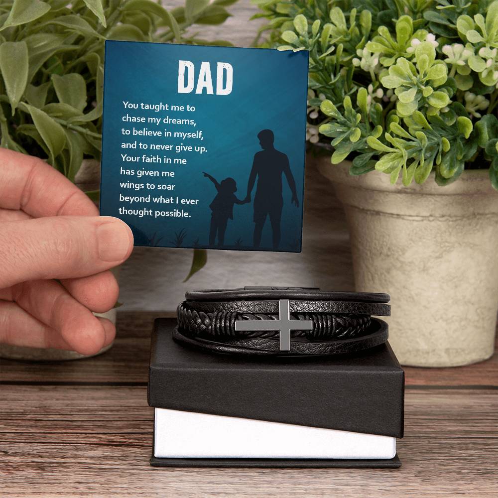 Gift for Dad Leather Cross Bracelet, Dad Birthday Christmas Gift - Dakoda Goods & Co.