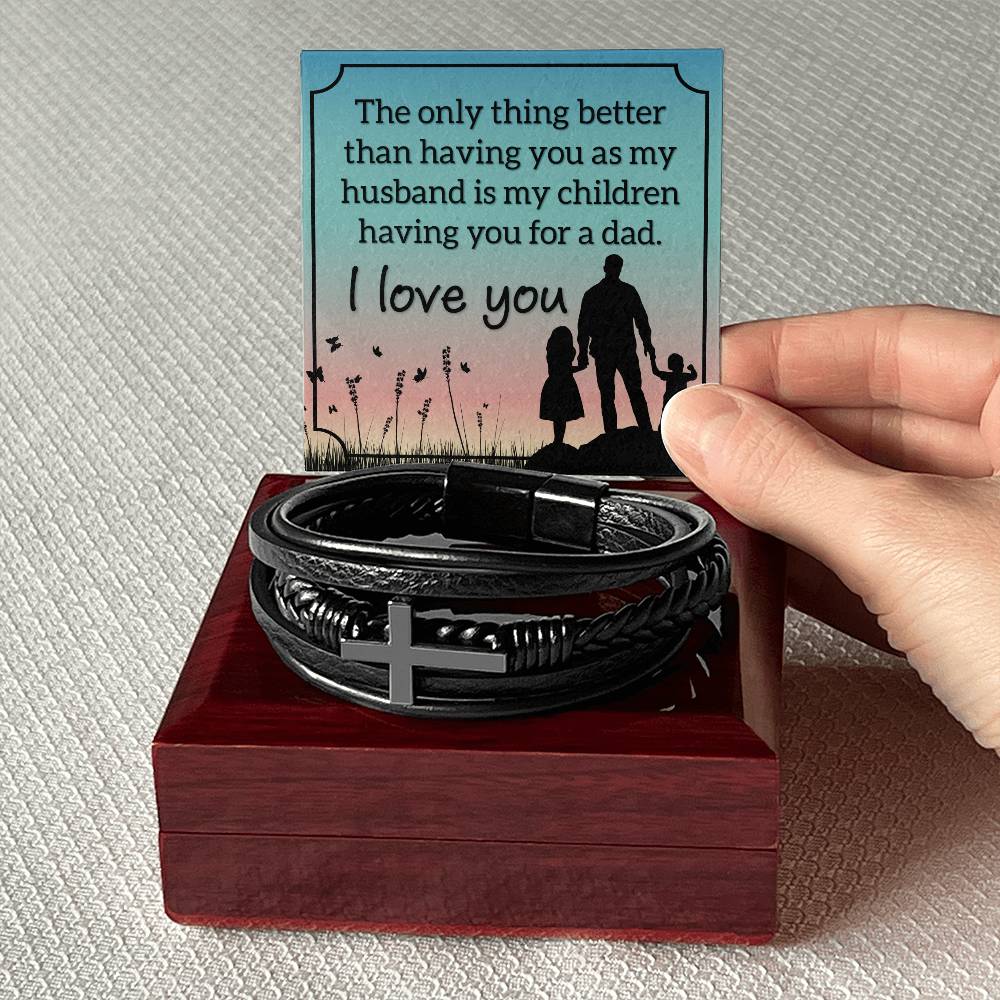 Gifts for Husband Leather Cross Bracelet, Husband Gifts from Wife