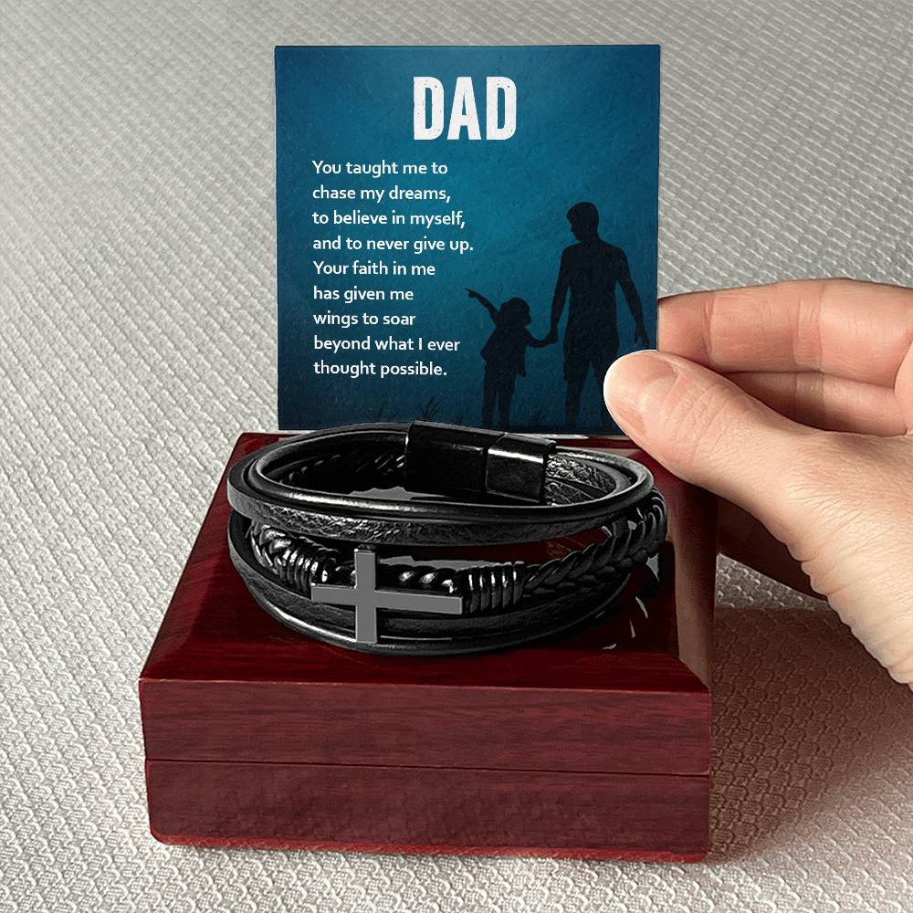 Gift for Dad Leather Cross Bracelet, Dad Birthday Christmas Gift - Dakoda Goods & Co.