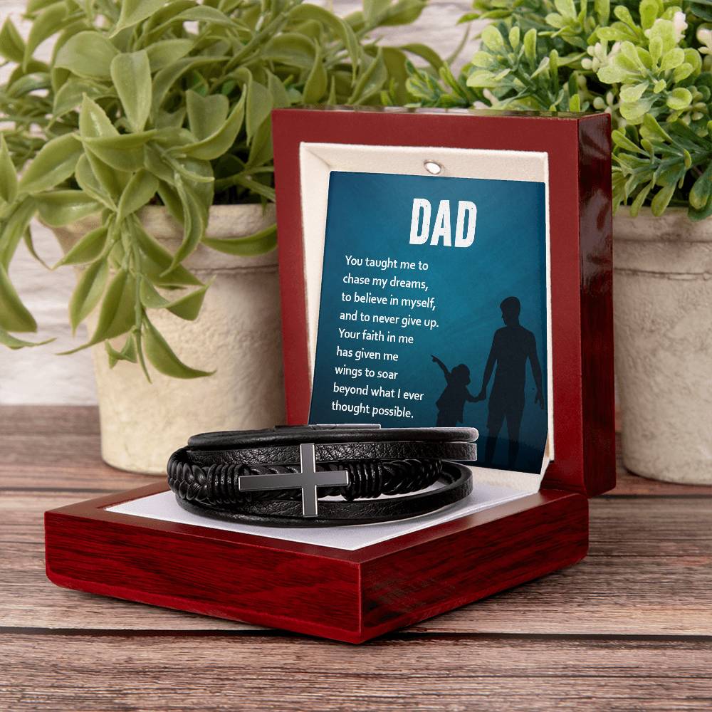 Gift for Dad Leather Cross Bracelet, Dad Birthday Christmas Gift - Dakoda Goods & Co.