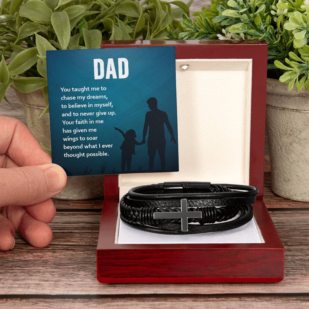 Gift for Dad Leather Cross Bracelet, Dad Birthday Christmas Gift - Dakoda Goods & Co.