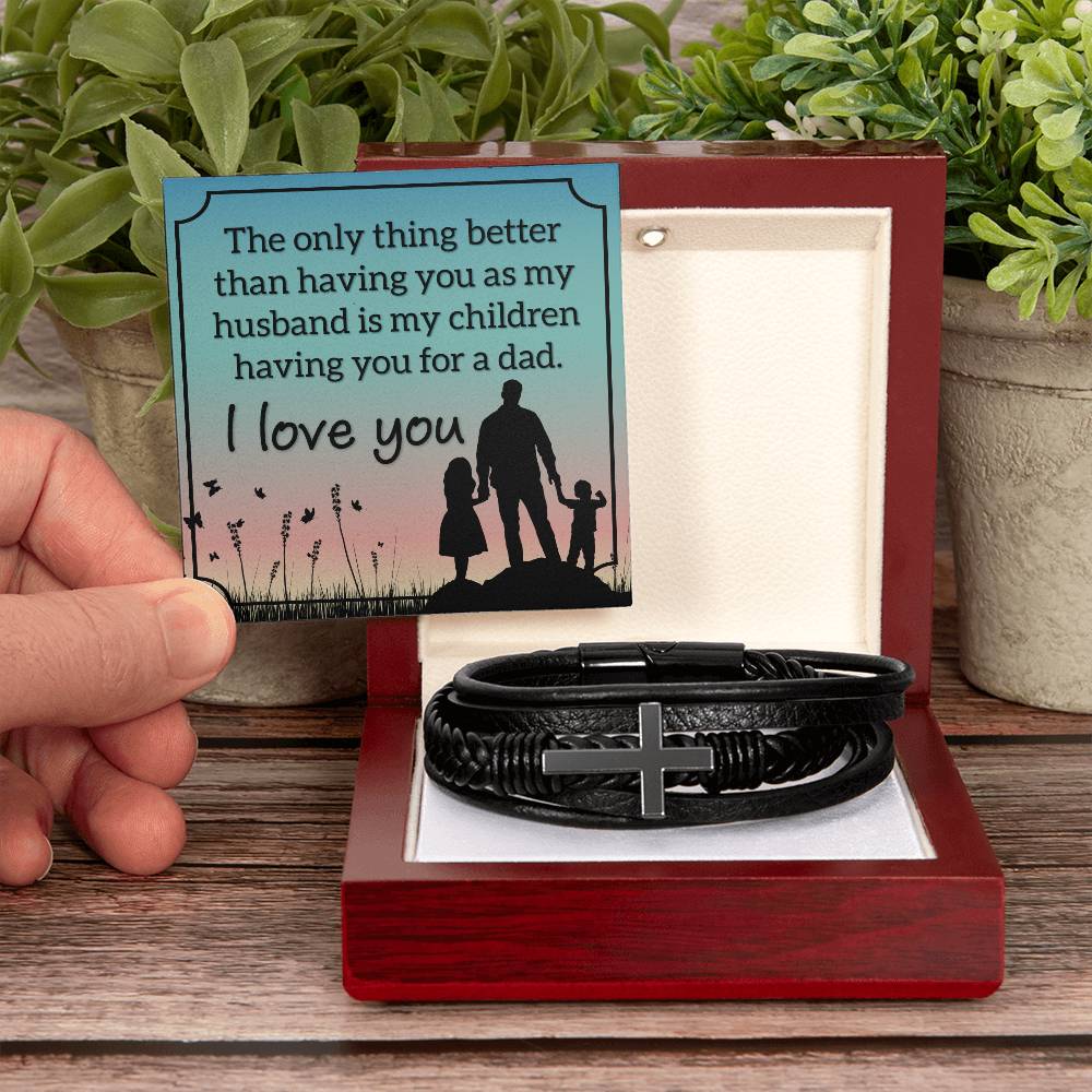 Gifts for Husband Leather Cross Bracelet, Husband Gifts from Wife