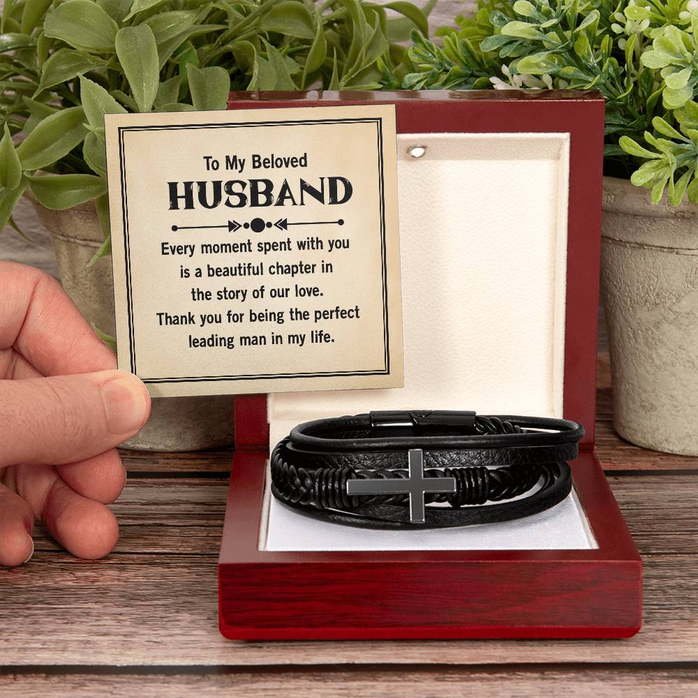 Leather Cross Bracelet for Husband from Wife Gift for Husband
