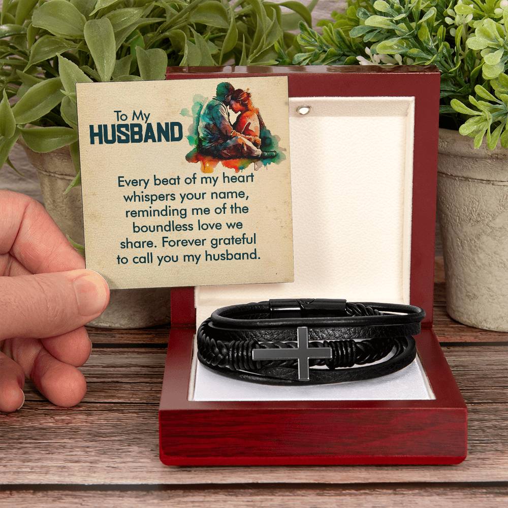 Gift to Husband from Wife Leather Cross Bracelet Gift