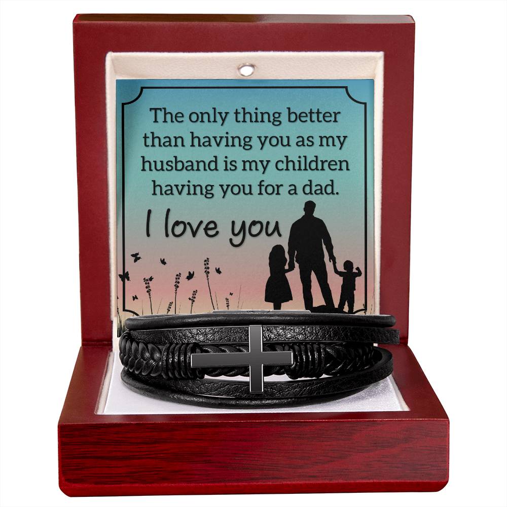 Gifts for Husband Leather Cross Bracelet, Husband Gifts from Wife