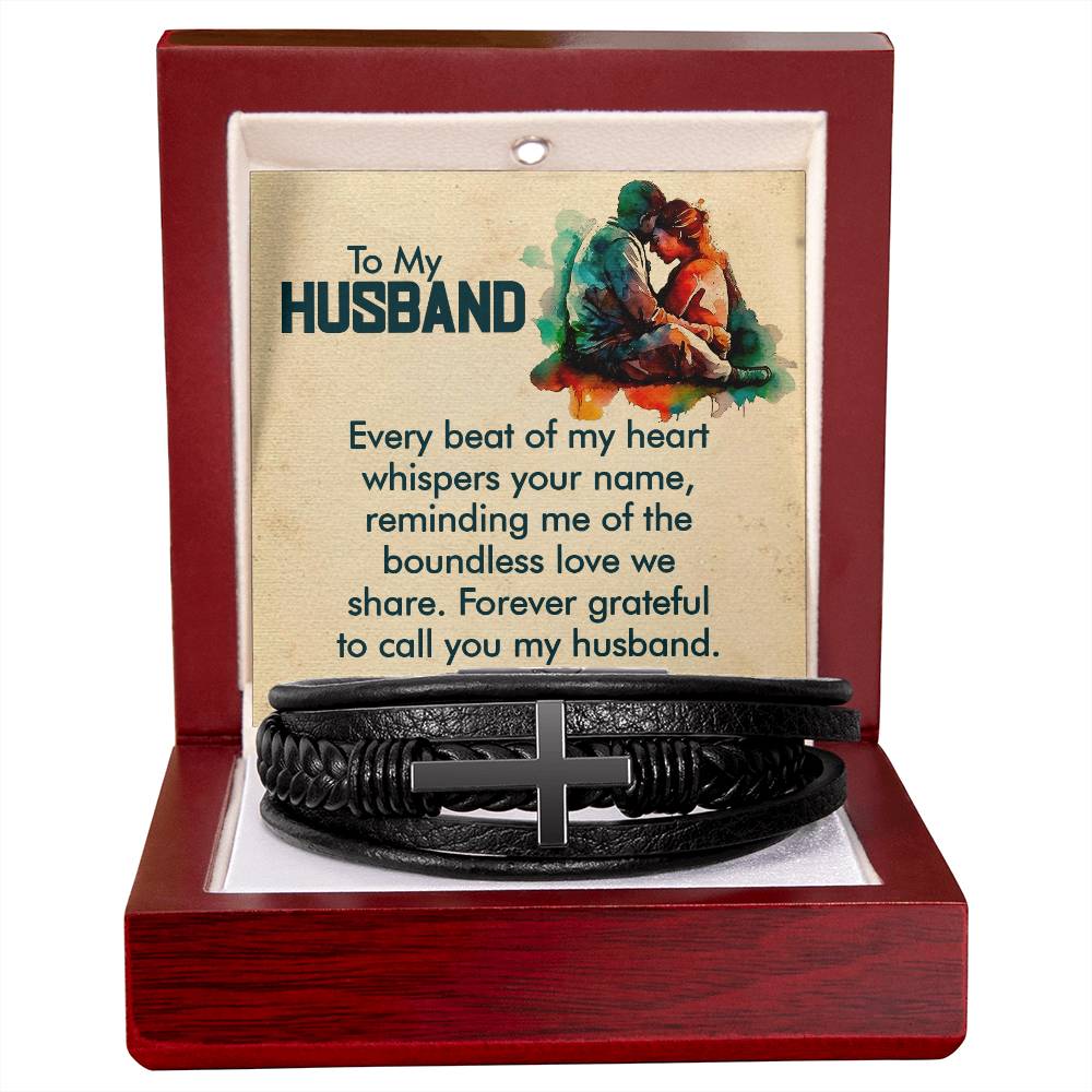 Gift to Husband from Wife Leather Cross Bracelet Gift