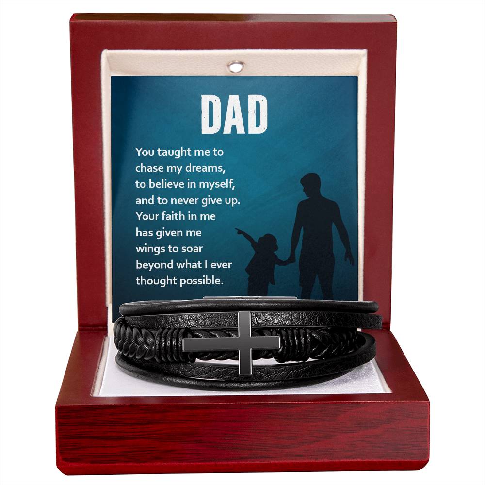 Gift for Dad Leather Cross Bracelet, Dad Birthday Christmas Gift - Dakoda Goods & Co.