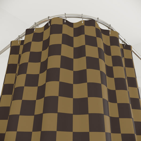 71" x 74" Checkered Shower Curtain: Stylish One-Side Print, Durable 100% Polyester, Water Repellent with Buttonholes, Bathroom Decor