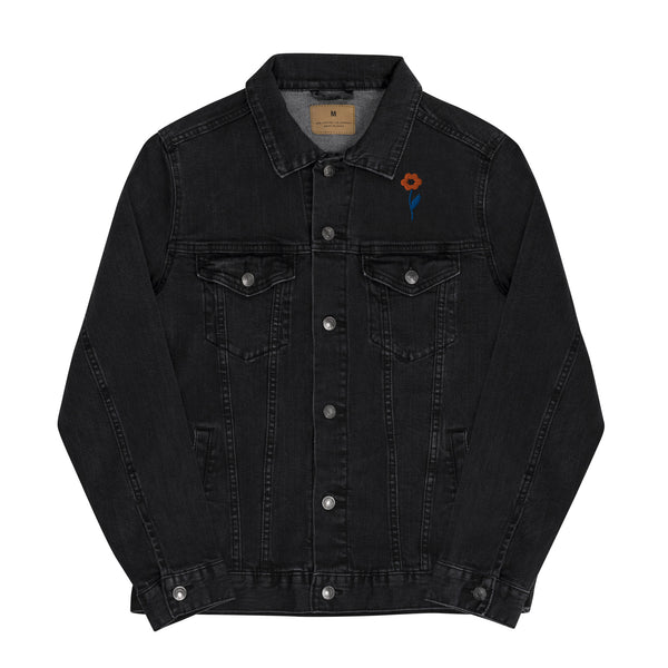 Women's Floral Denim Jacket with Embroidered Flowers on Chest and Back