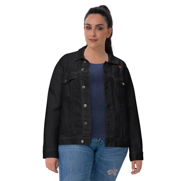Women's Floral Denim Jacket with Embroidered Flowers on Chest and Back