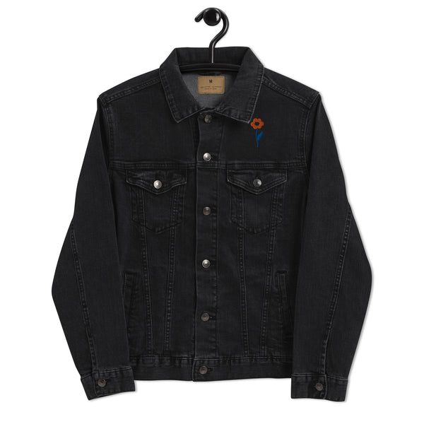 Women's Floral Denim Jacket with Embroidered Flowers on Chest and Back