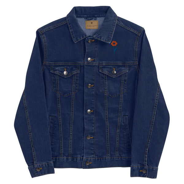 Women's Floral Denim Jacket with Embroidered Flowers on Chest and Back