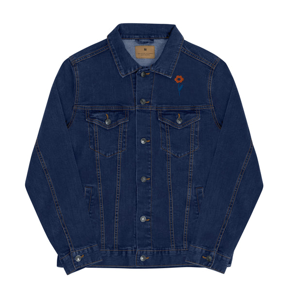 Women's Floral Denim Jacket with Embroidered Flowers on Chest and Back