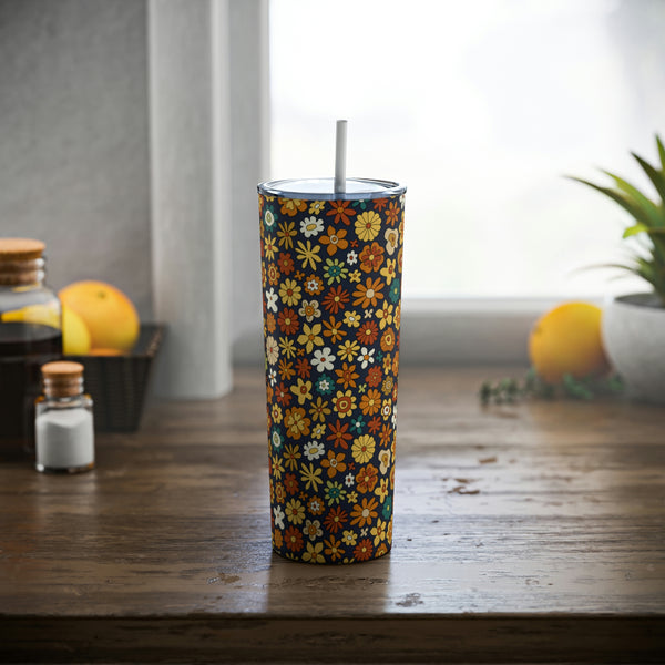 Tumbler Cup for Work Gifts for Travel Mug Insulated Steel Cup Retro Floral, 20oz