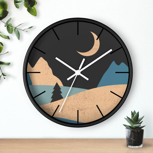 Wall Clock, Clocks, Mountain Night, Organic Theme, Wooden Clock, Time, Wall Decor, Midnight, Wood, Plexiglass, Decor, Home Decor, Gifts - Dakoda Goods & Co.