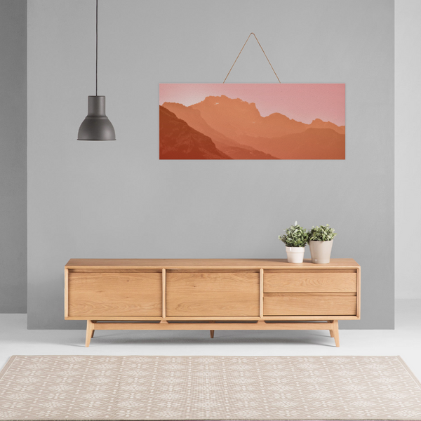 Dusty Mountains 24" x 10" Wooden Plaque with Rope