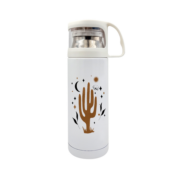 Travel Bottle Cactus Flower Drinkware White Stainless Steel Thermal Insulated Water Bottle with Cup 12oz