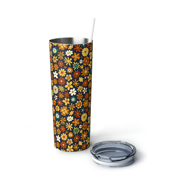 Tumbler Cup for Work Gifts for Travel Mug Insulated Steel Cup Retro Floral, 20oz