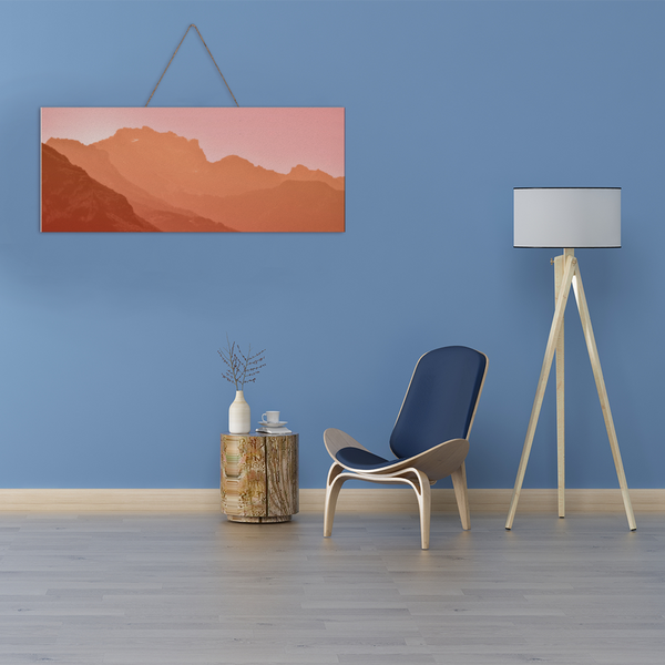 Dusty Mountains 24" x 10" Wooden Plaque with Rope