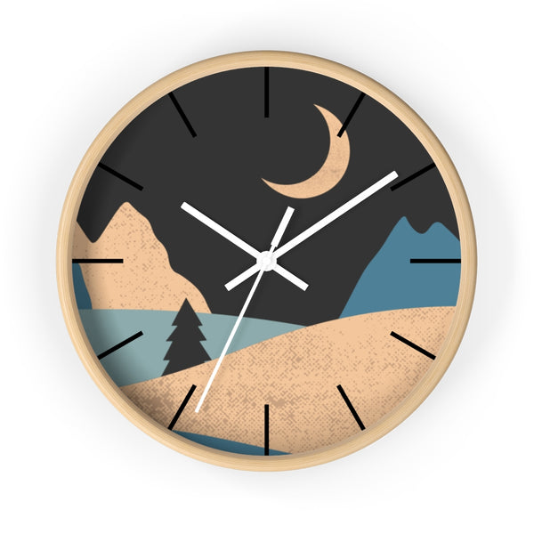 Wall Clock, Clocks, Mountain Night, Organic Theme, Wooden Clock, Time, Wall Decor, Midnight, Wood, Plexiglass, Decor, Home Decor, Gifts - Dakoda Goods & Co.