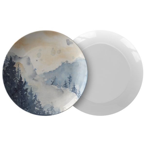 Watercolor Mountain Landscape Plastic Dinner Plates