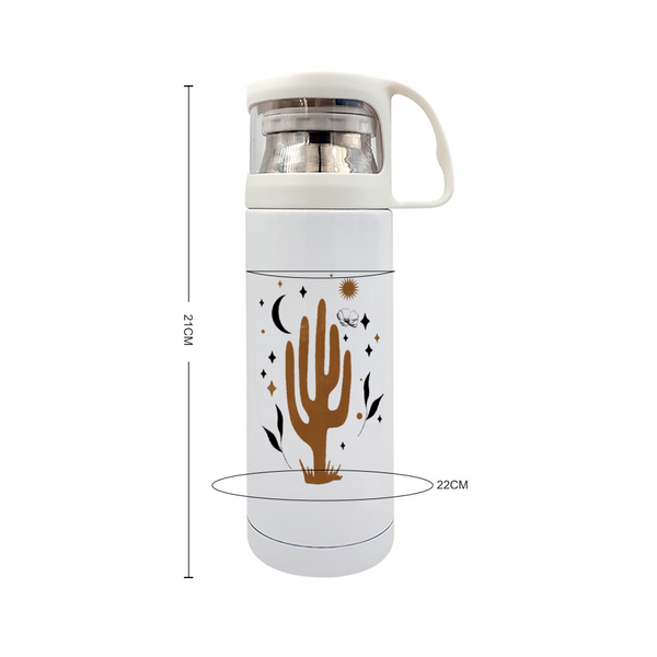 Travel Bottle Cactus Flower Drinkware White Stainless Steel Thermal Insulated Water Bottle with Cup 12oz