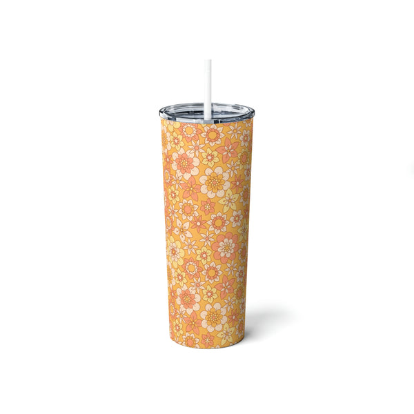Steel Tumbler with Straw, 20oz Tumbler Floral Pattern