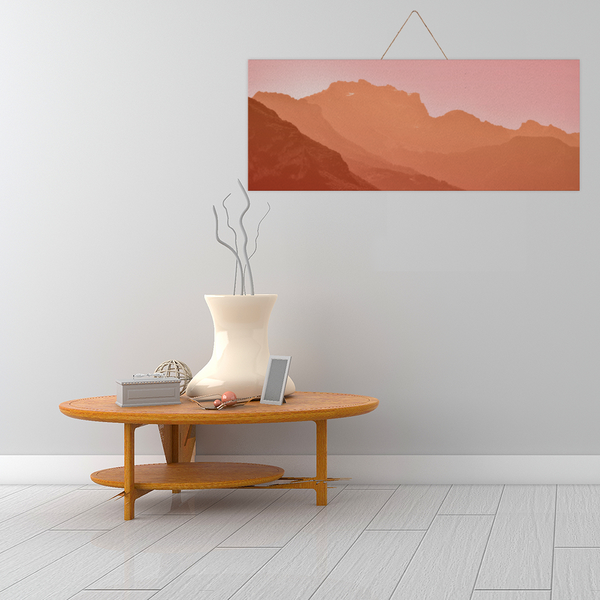 Dusty Mountains 24" x 10" Wooden Plaque with Rope