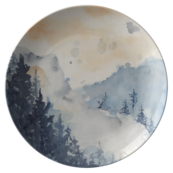 Watercolor Mountain Landscape Plastic Dinner Plates
