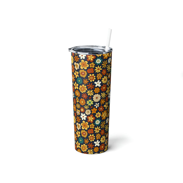 Tumbler Cup for Work Gifts for Travel Mug Insulated Steel Cup Retro Floral, 20oz