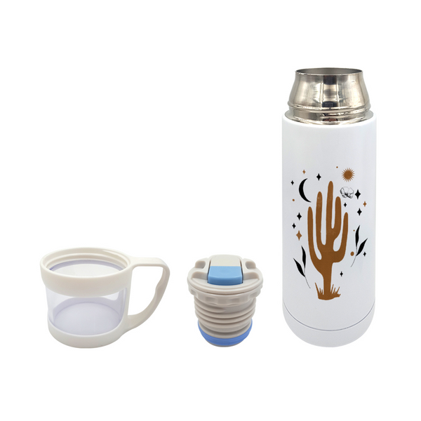 Travel Bottle Cactus Flower Drinkware White Stainless Steel Thermal Insulated Water Bottle with Cup 12oz