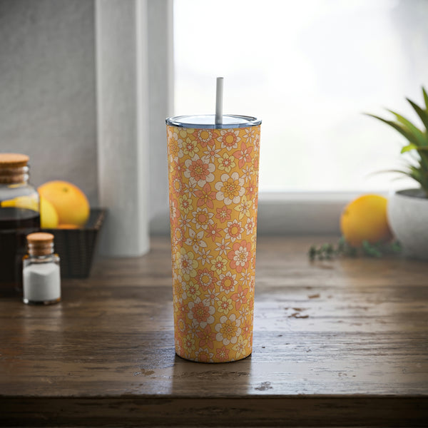 Steel Tumbler with Straw, 20oz Tumbler Floral Pattern