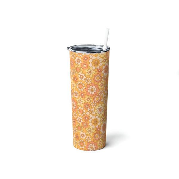 Steel Tumbler with Straw, 20oz Tumbler Floral Pattern