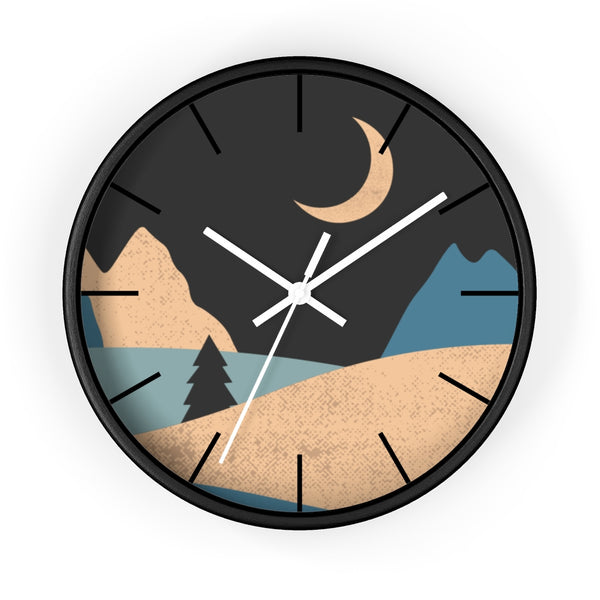 Wall Clock, Clocks, Mountain Night, Organic Theme, Wooden Clock, Time, Wall Decor, Midnight, Wood, Plexiglass, Decor, Home Decor, Gifts - Dakoda Goods & Co.