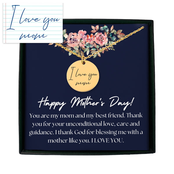 Handwritten Message Necklace for Mom, Mother's Day Gifts Personalized and Customized