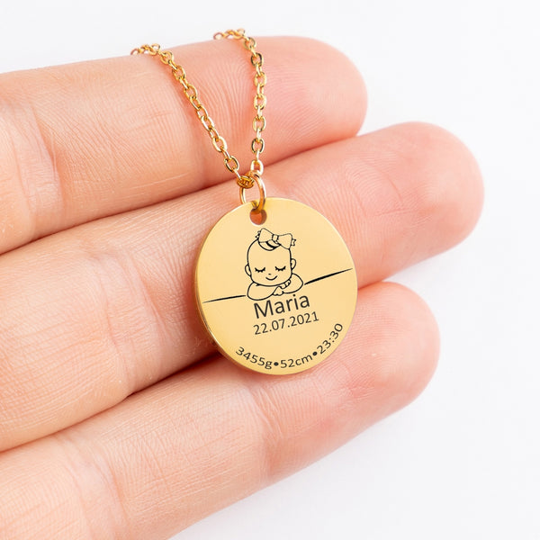 Baby Birth Details Necklace for Mom, Gifts for New Mom