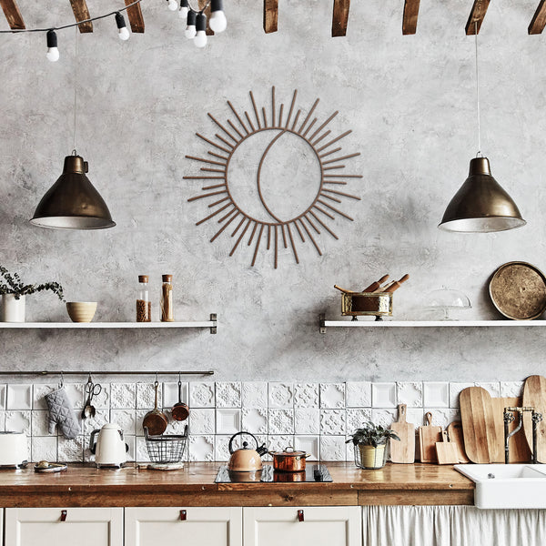 Sunburst Half Moon Steel Metal Wall Art
