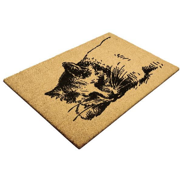 Welcome Mat Coir Heavy Duty Door Mat Cat Sleeping - Dakoda Goods & Co.