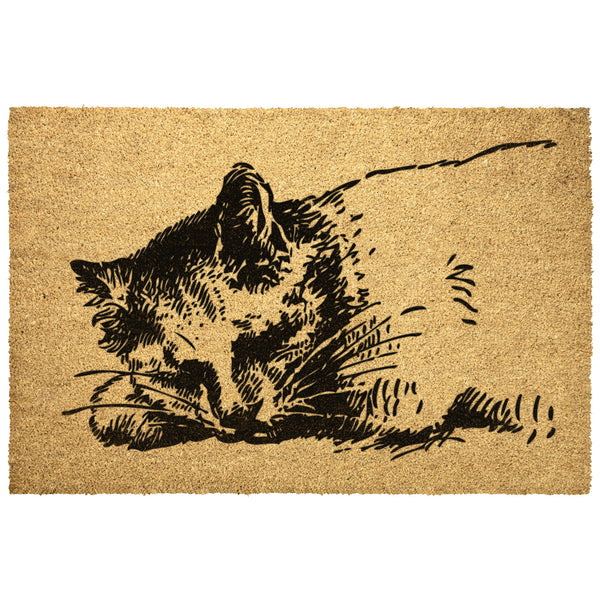 Welcome Mat Coir Heavy Duty Door Mat Cat Sleeping - Dakoda Goods & Co.