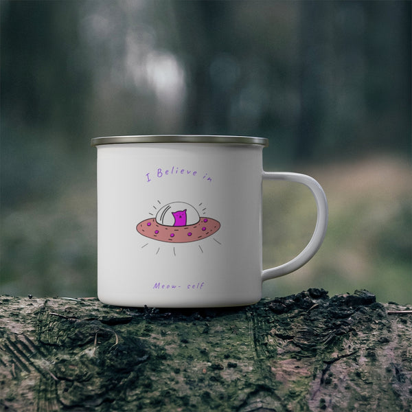 Camping Mug I Believe in Meow-self Funny Mug Spaceship Gifts Travel Enamel Camping Mug Coffee Mug Tea Mug - Dakoda Goods & Co.