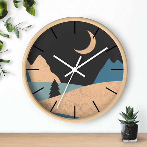 Wall Clock, Clocks, Mountain Night, Organic Theme, Wooden Clock, Time, Wall Decor, Midnight, Wood, Plexiglass, Decor, Home Decor, Gifts - Dakoda Goods & Co.