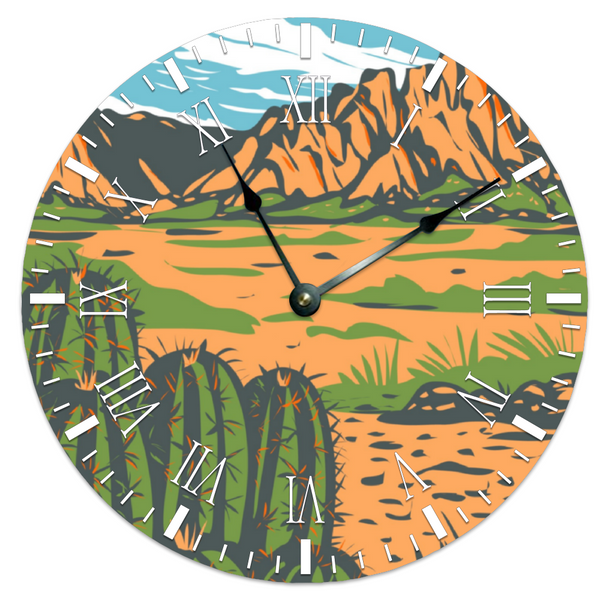Wall Clock Silent Round Non-ticking Wooden Wall Clock 12" Desert Mountain Scene - Dakoda Goods & Co.