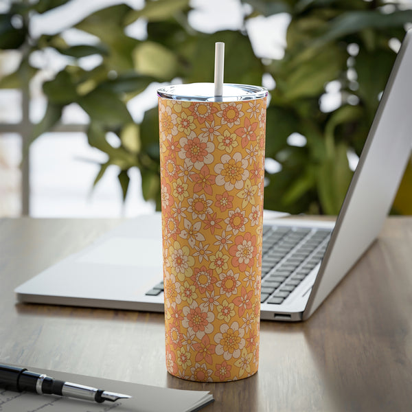 Steel Tumbler with Straw, 20oz Tumbler Floral Pattern
