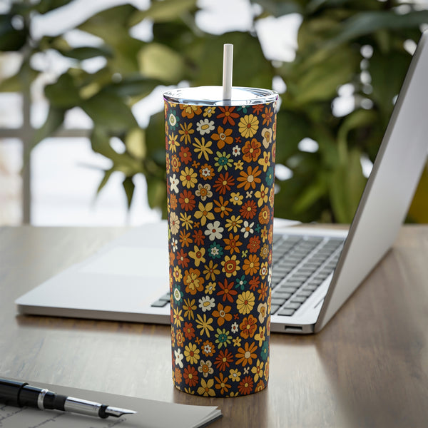 Tumbler Cup for Work Gifts for Travel Mug Insulated Steel Cup Retro Floral, 20oz