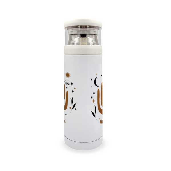 Travel Bottle Cactus Flower Drinkware White Stainless Steel Thermal Insulated Water Bottle with Cup 12oz