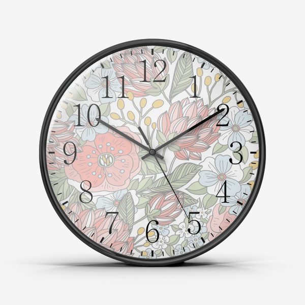 Wall Clock Silent Non Ticking Quality Quartz Floral Design - Dakoda Goods & Co.