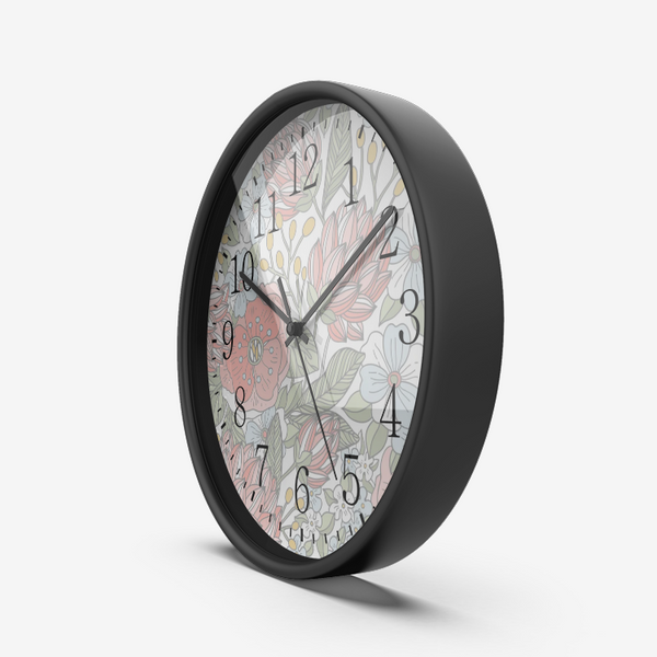 Wall Clock Silent Non Ticking Quality Quartz Floral Design - Dakoda Goods & Co.