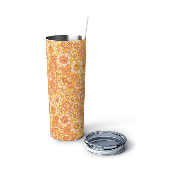 Steel Tumbler with Straw, 20oz Tumbler Floral Pattern